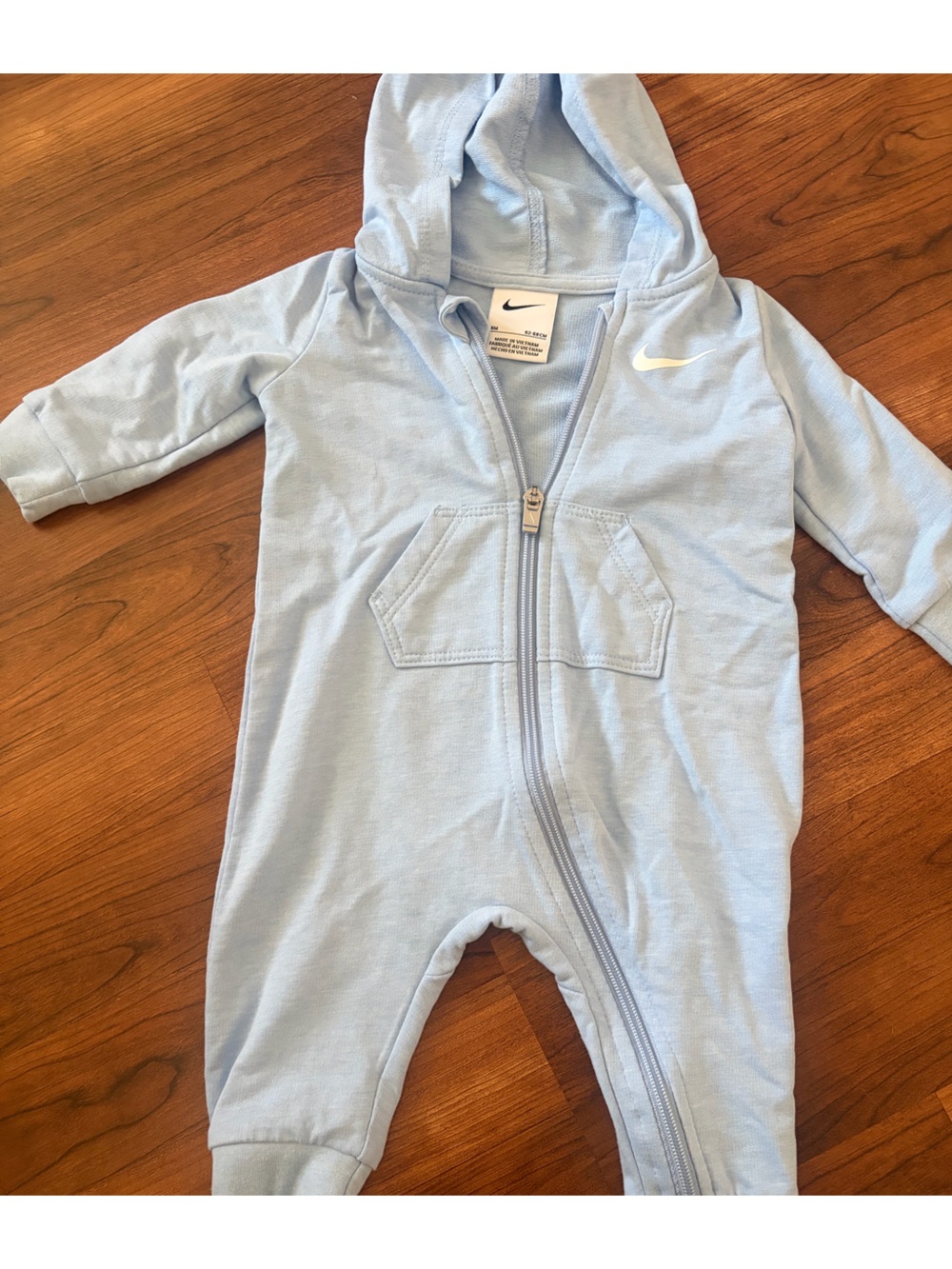 Nike Baby Light Blue Hooded Zip One-Piece